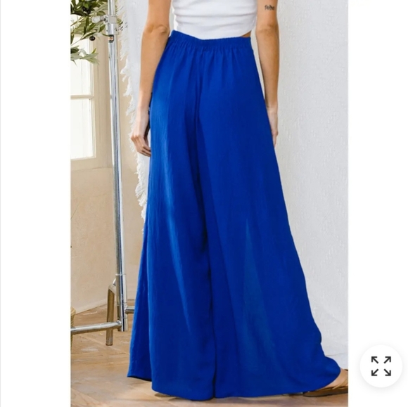 #380 🛑S, M Boho Wide Leg Solid Front Slit Pants - Picture 3 of 11